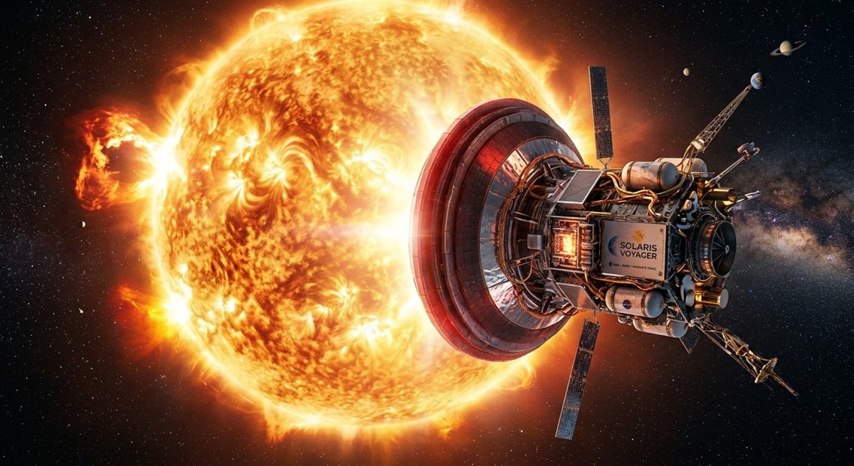 Die Raumsonde Solaris Voyager vor der Sonne